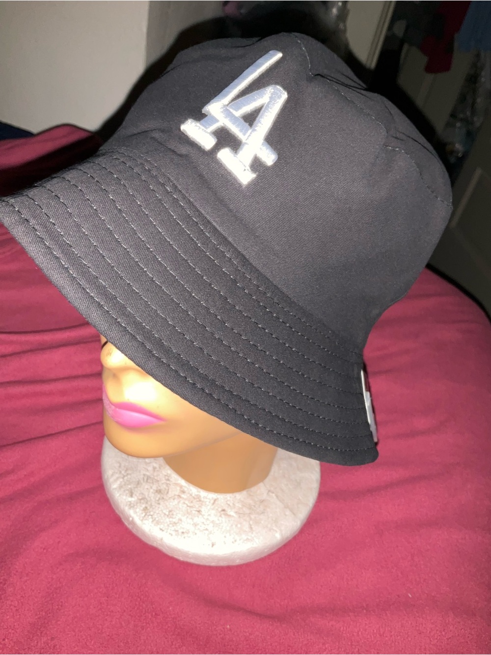 Fashion Nova Black Bucket Hat with White LA Logo